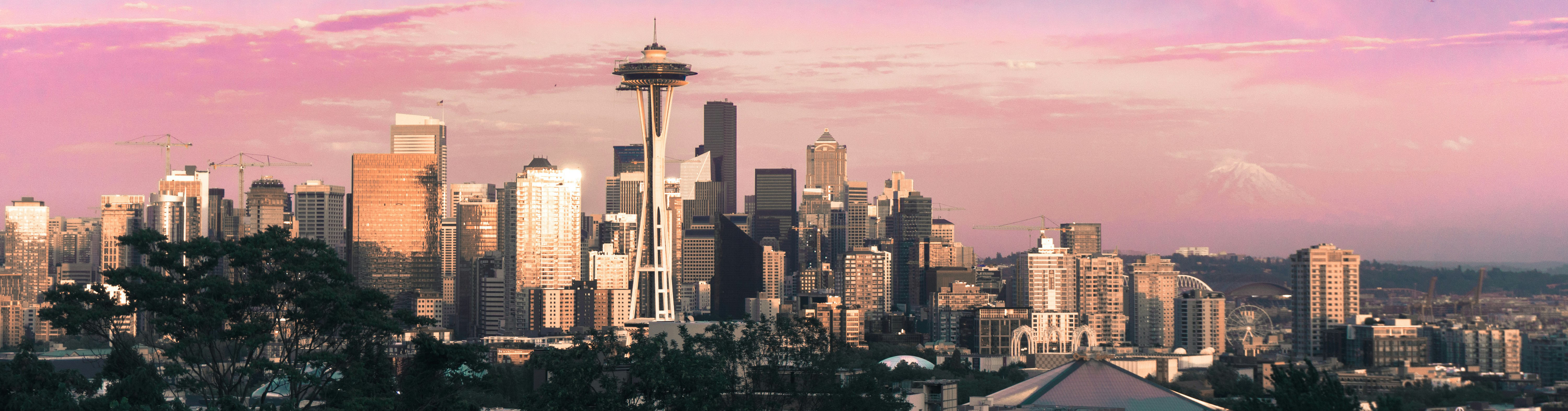 Seattle skyline with sunset